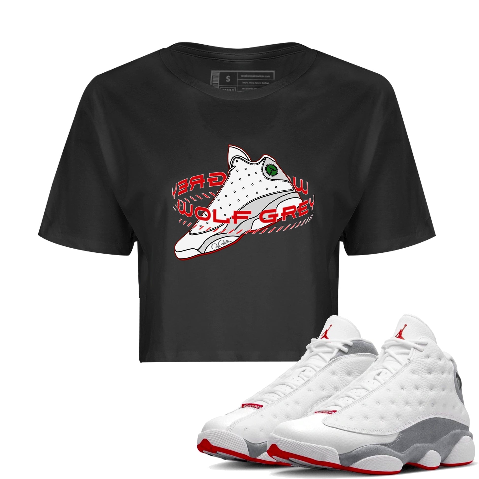 Air Jordan 13 Wolf Grey Sneaker Match Tees Warping Space Sneaker Tees AJ13 Wolf Grey Sneaker Release Tees Women's Shirts Black 1