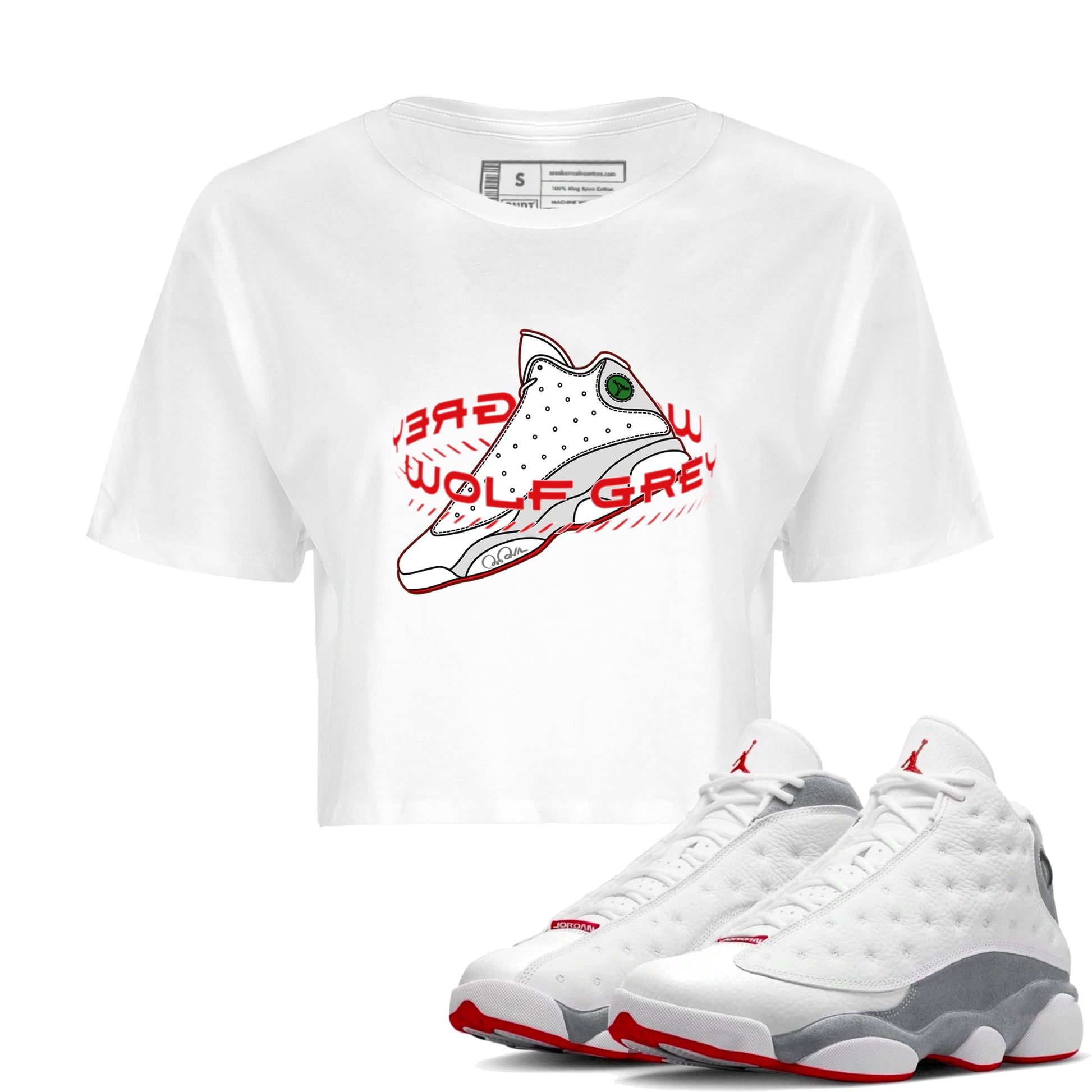 Air Jordan 13 Wolf Grey Sneaker Match Tees Warping Space Sneaker Tees AJ13 Wolf Grey Sneaker Release Tees Women's Shirts White 1