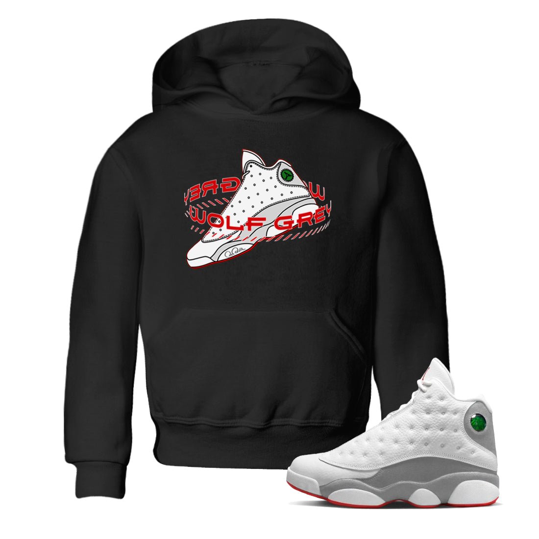 Air Jordan 13 Wolf Grey Sneaker Match Tees Warping Space Sneaker Tees AJ13 Wolf Grey Sneaker Release Tees Kids Shirts Black 1