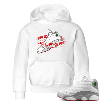 Air Jordan 13 Wolf Grey Sneaker Match Tees Warping Space Sneaker Tees AJ13 Wolf Grey Sneaker Release Tees Kids Shirts White 1
