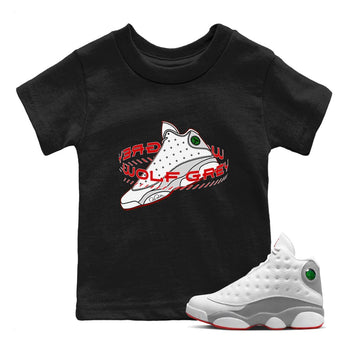 Air Jordan 13 Wolf Grey Sneaker Match Tees Warping Space Sneaker Tees AJ13 Wolf Grey Sneaker Release Tees Kids Shirts Black 1