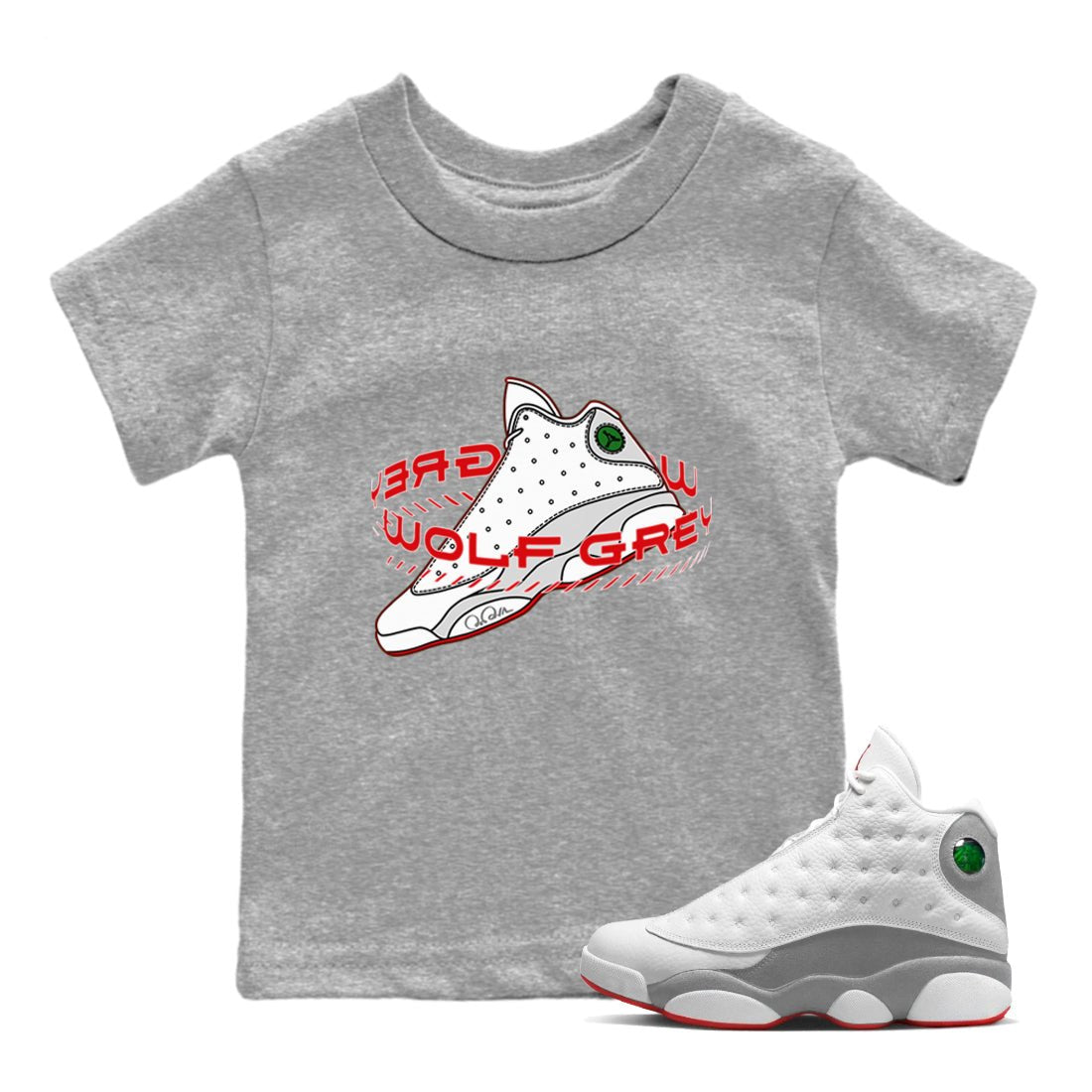 Air Jordan 13 Wolf Grey Sneaker Match Tees Warping Space Sneaker Tees AJ13 Wolf Grey Sneaker Release Tees Kids Shirts Heather Grey 1