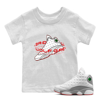 Air Jordan 13 Wolf Grey Sneaker Match Tees Warping Space Sneaker Tees AJ13 Wolf Grey Sneaker Release Tees Kids Shirts White 1