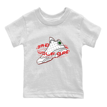 Air Jordan 13 Wolf Grey Sneaker Match Tees Warping Space Sneaker Tees AJ13 Wolf Grey Sneaker Release Tees Kids Shirts White 2