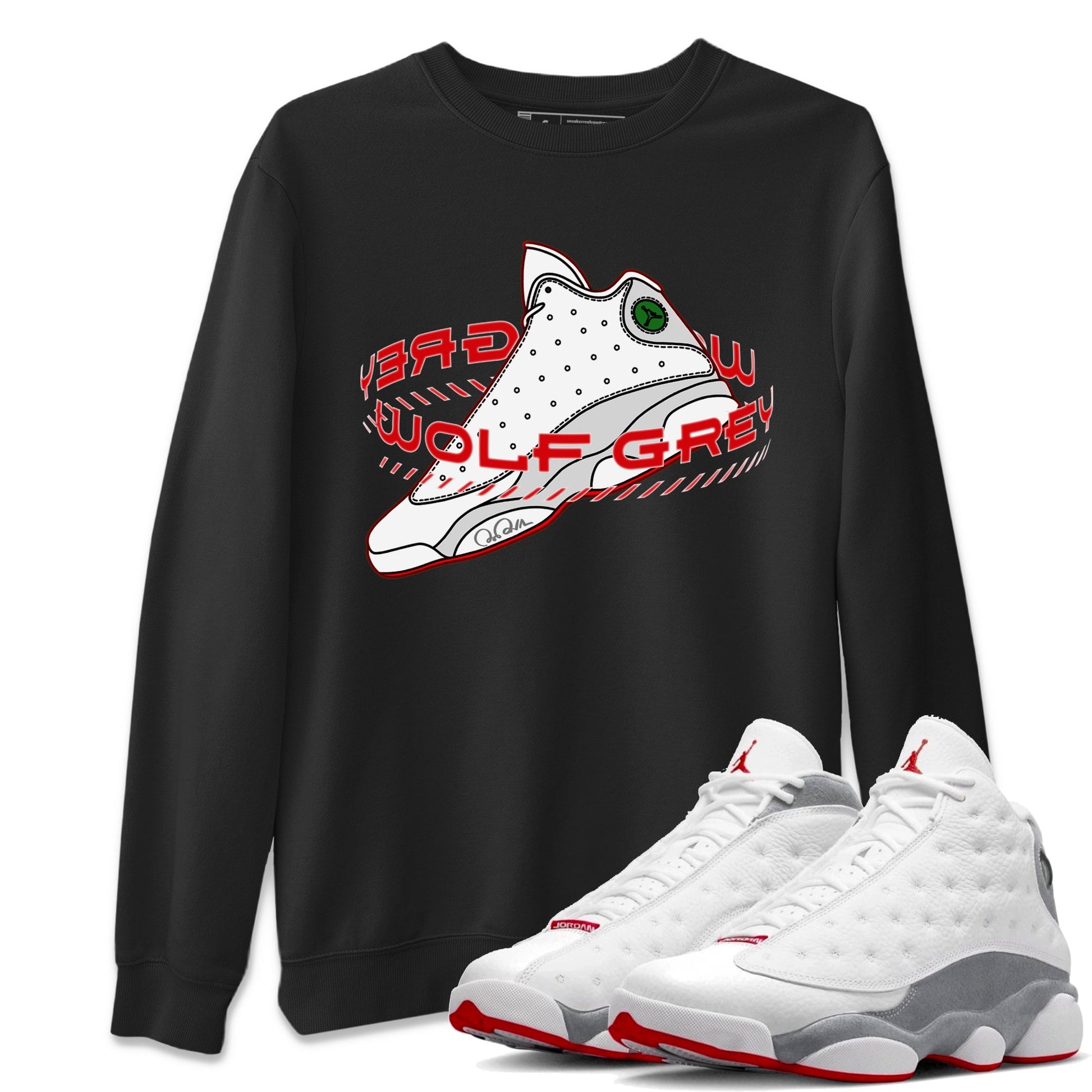 Air Jordan 13 Wolf Grey Sneaker Match Tees Warping Space Sneaker Tees AJ13 Wolf Grey Sneaker Release Tees Unisex Shirts Black 1