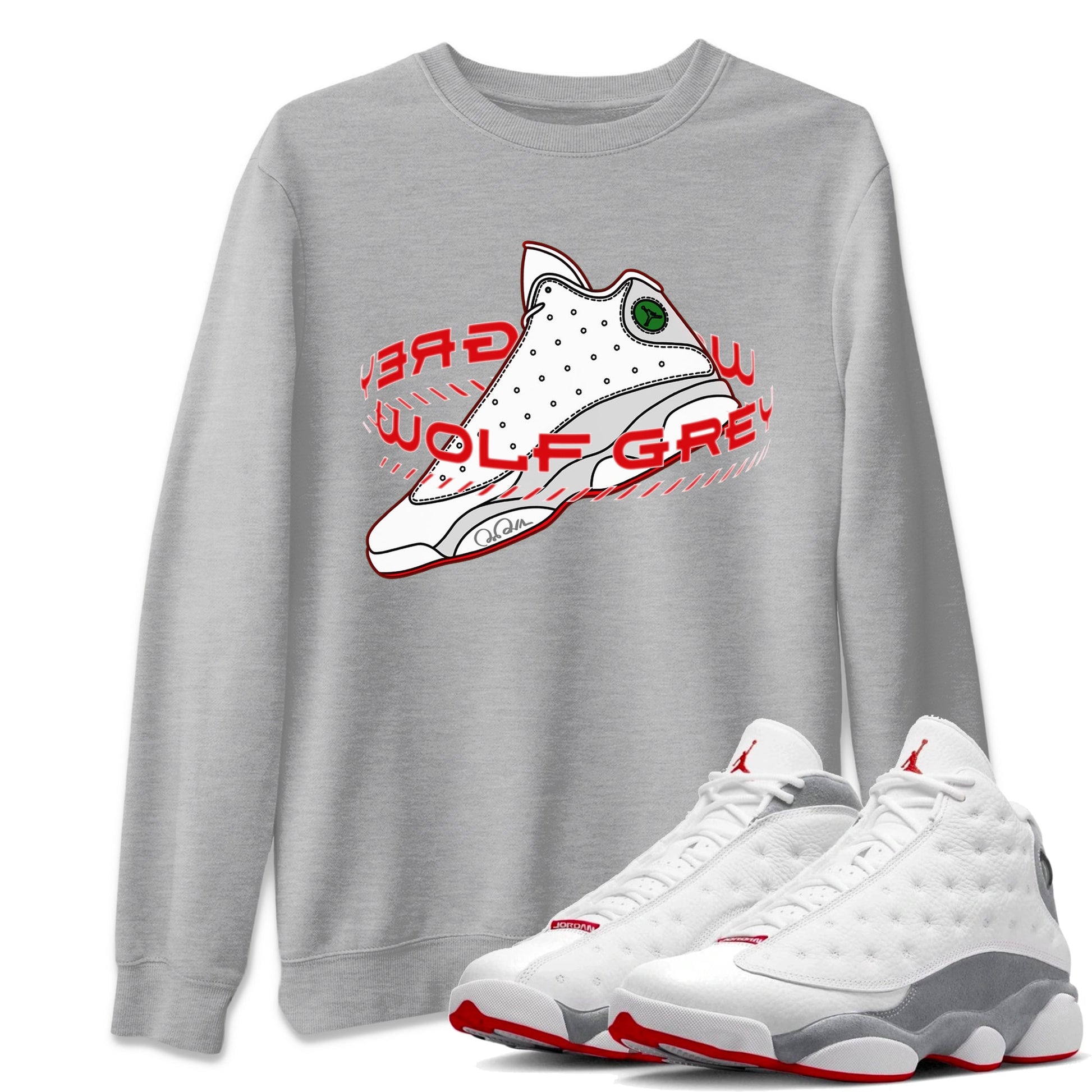 Air Jordan 13 Wolf Grey Sneaker Match Tees Warping Space Sneaker Tees AJ13 Wolf Grey Sneaker Release Tees Unisex Shirts Heather Grey 1