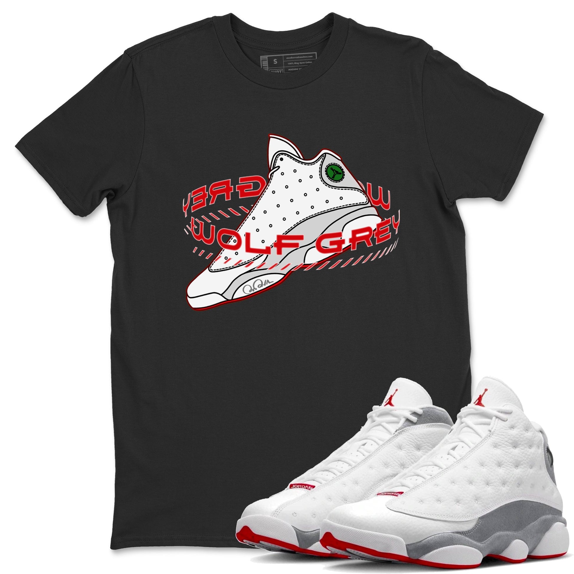 Air Jordan 13 Wolf Grey Sneaker Match Tees Warping Space Sneaker Tees AJ13 Wolf Grey Sneaker Release Tees Unisex Shirts Black 1