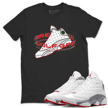 Air Jordan 13 Wolf Grey Sneaker Match Tees Warping Space Sneaker Tees AJ13 Wolf Grey Sneaker Release Tees Unisex Shirts Black 1