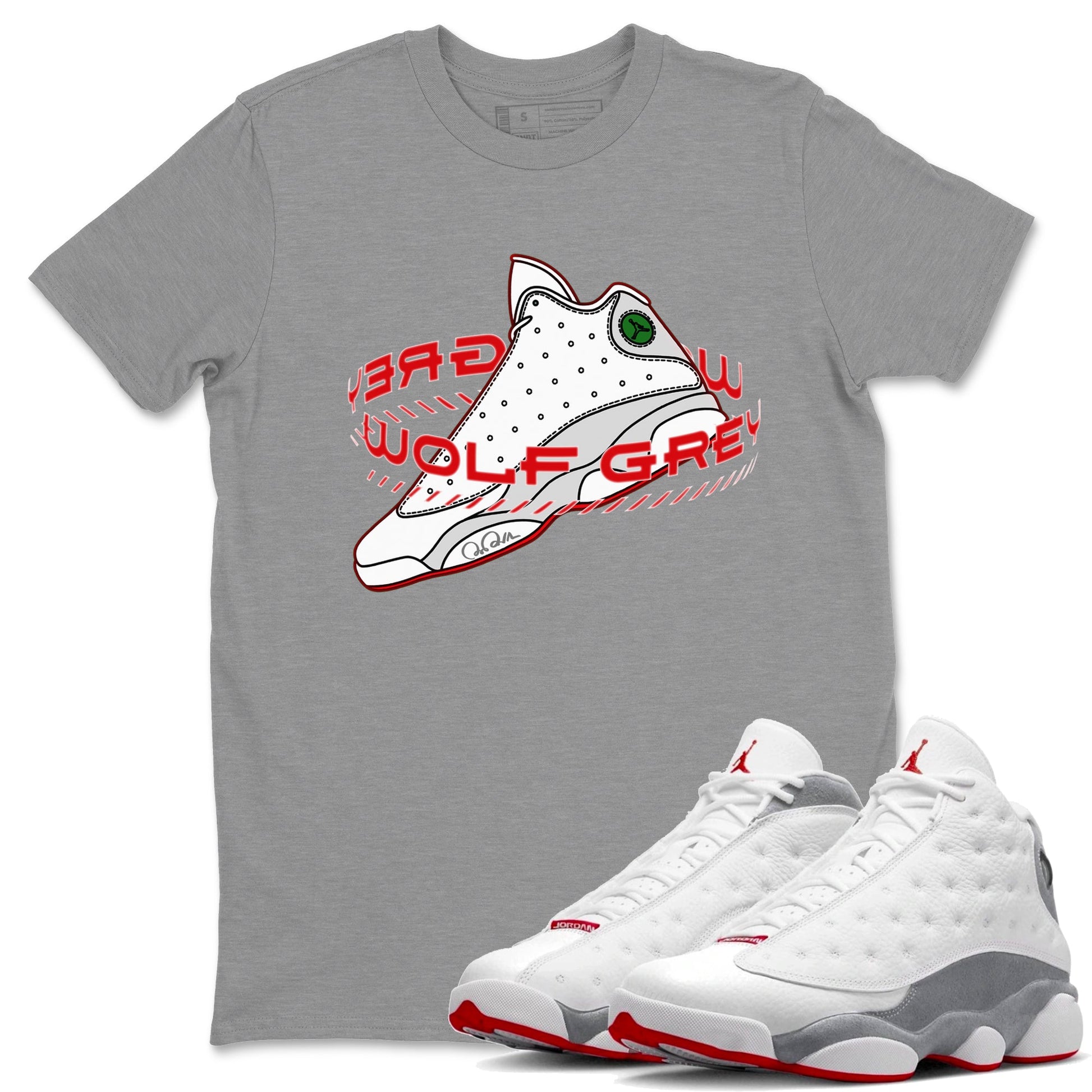 Air Jordan 13 Wolf Grey Sneaker Match Tees Warping Space Sneaker Tees AJ13 Wolf Grey Sneaker Release Tees Unisex Shirts Heather Grey 1