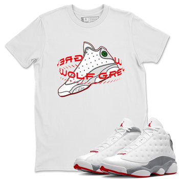 Air Jordan 13 Wolf Grey Sneaker Match Tees Warping Space Sneaker Tees AJ13 Wolf Grey Sneaker Release Tees Unisex Shirts White 1