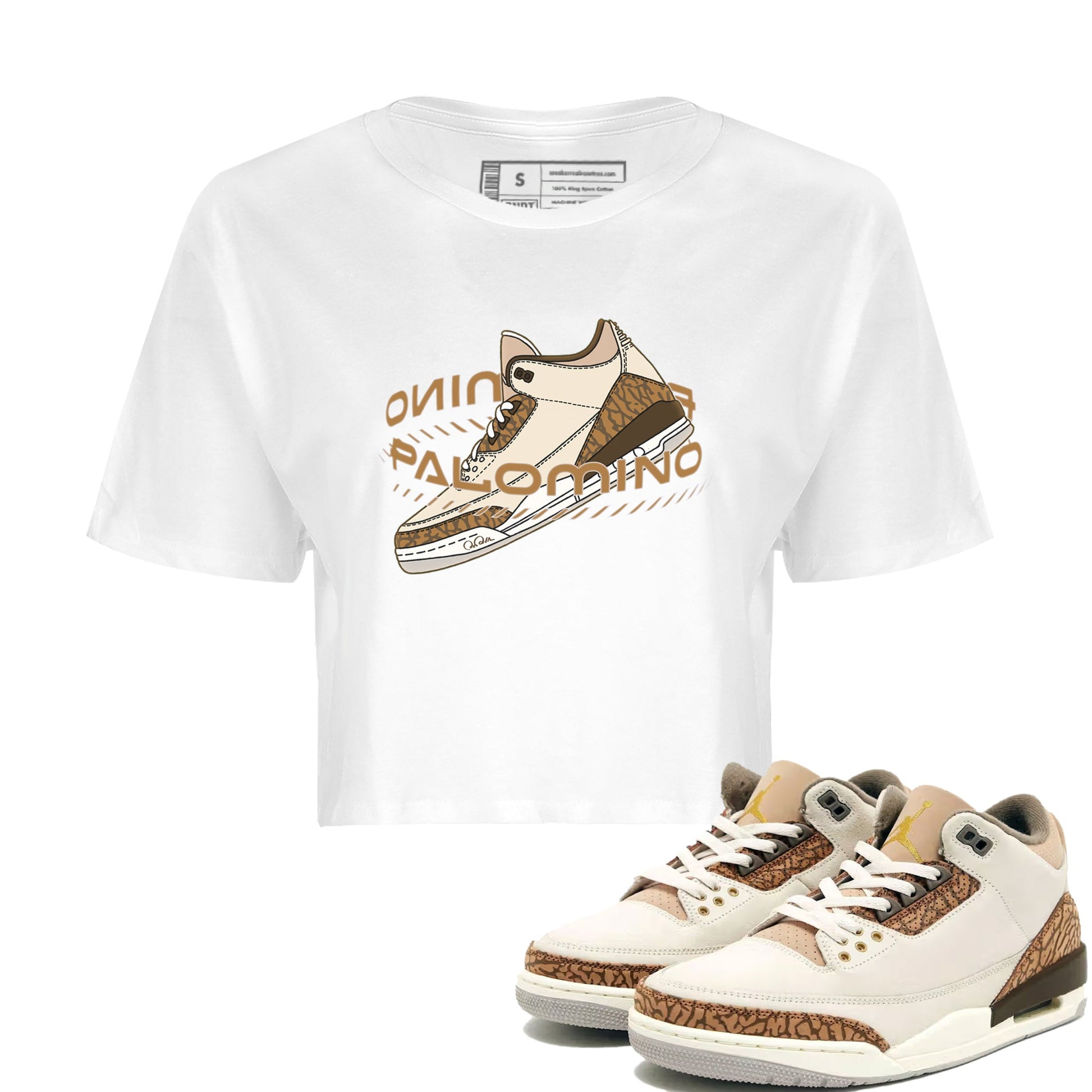 Air Jordan 3 Palomino Sneaker Match Tees Warping Space Sneaker Tees AJ3 Palomino Sneaker Release Tees Women's Shirts White 1