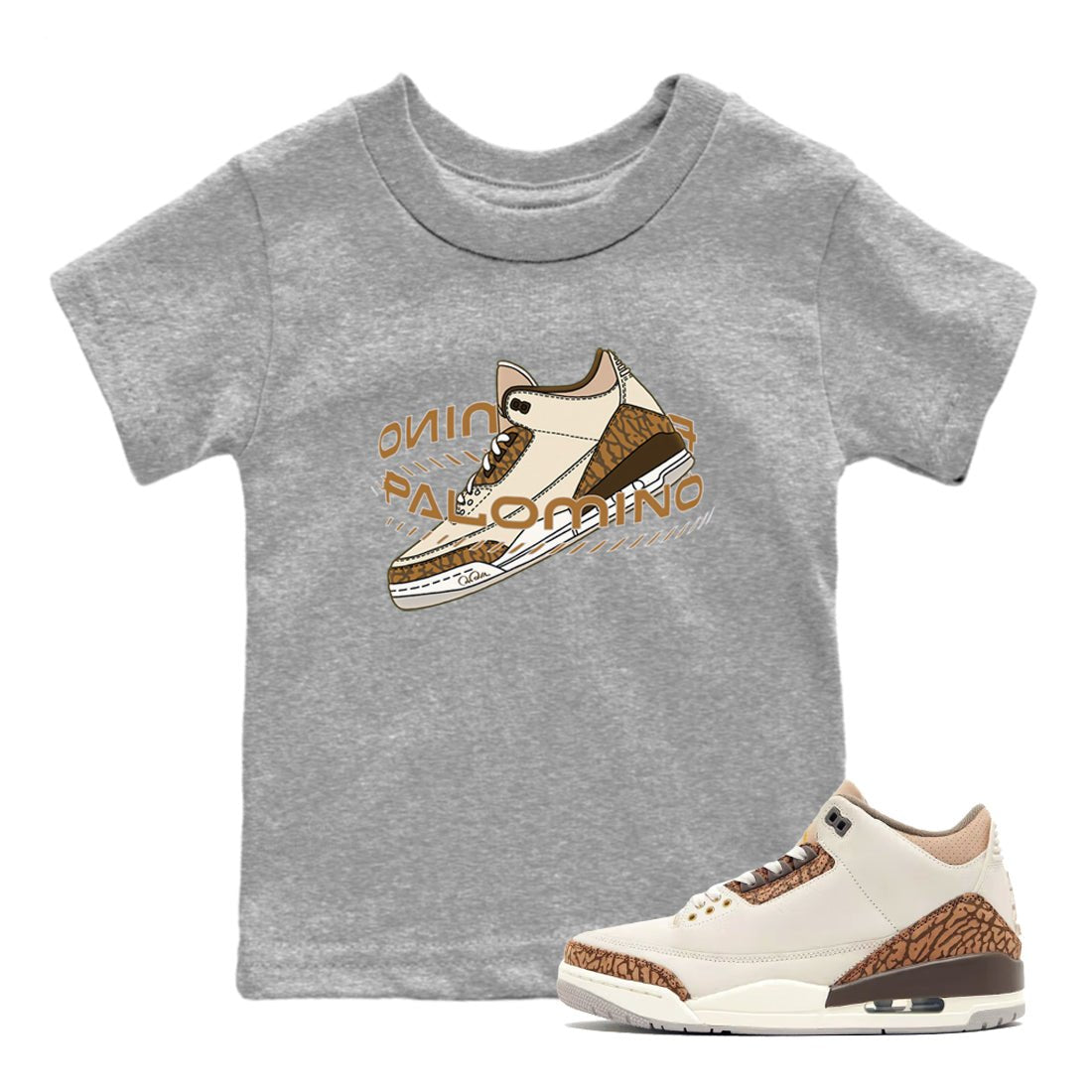 Air Jordan 3 Palomino Sneaker Match Tees Warping Space Sneaker Tees AJ3 Palomino Sneaker Release Tees Kids Shirts Heather Grey 1