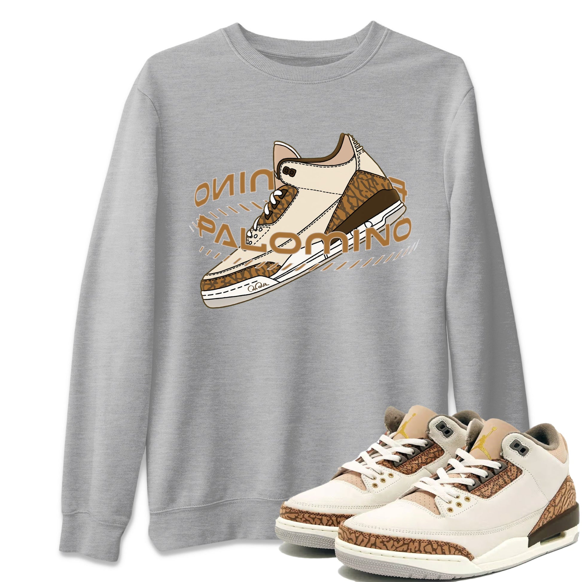 Air Jordan 3 Palomino Sneaker Match Tees Warping Space Sneaker Tees AJ3 Palomino Sneaker Release Tees Unisex Shirts Heather Grey 1