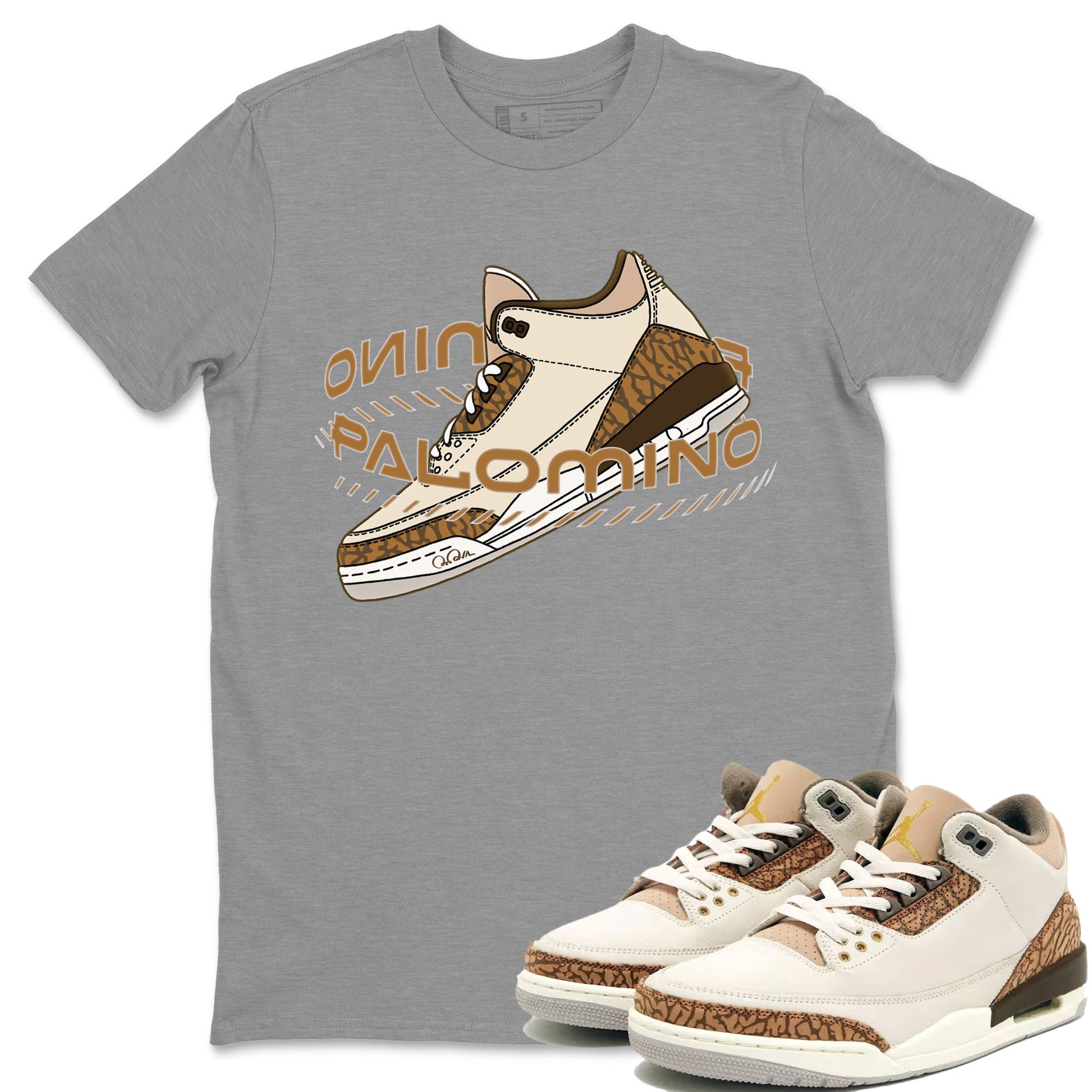 Air Jordan 3 Palomino Sneaker Match Tees Warping Space Sneaker Tees AJ3 Palomino Sneaker Release Tees Unisex Shirts Heather Grey 1