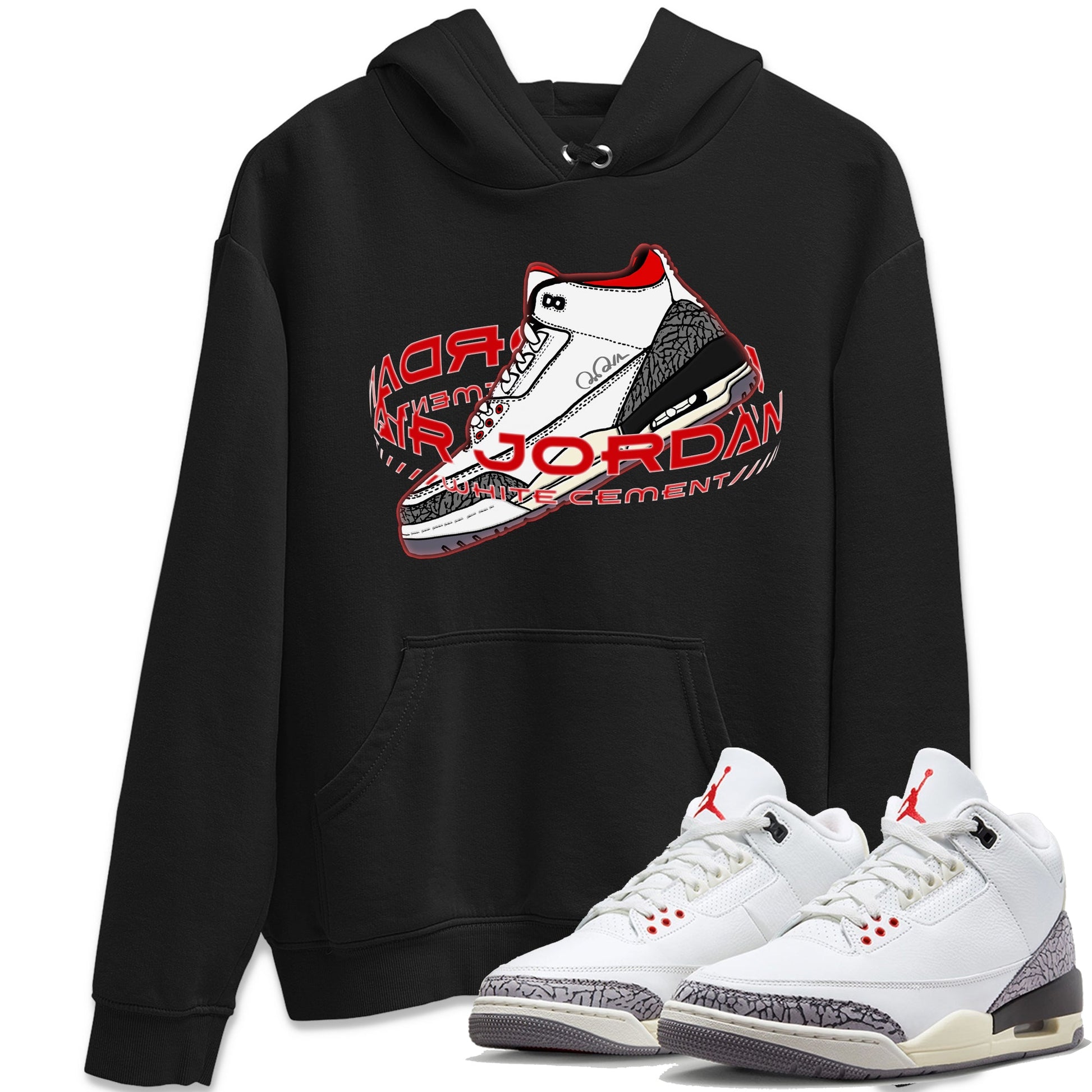 Air Jordan 3 White Cement Sneaker Match Tees Warping Space Sneaker Tees AJ3 White Cement Sneaker Release Tees Unisex Shirts Black 1