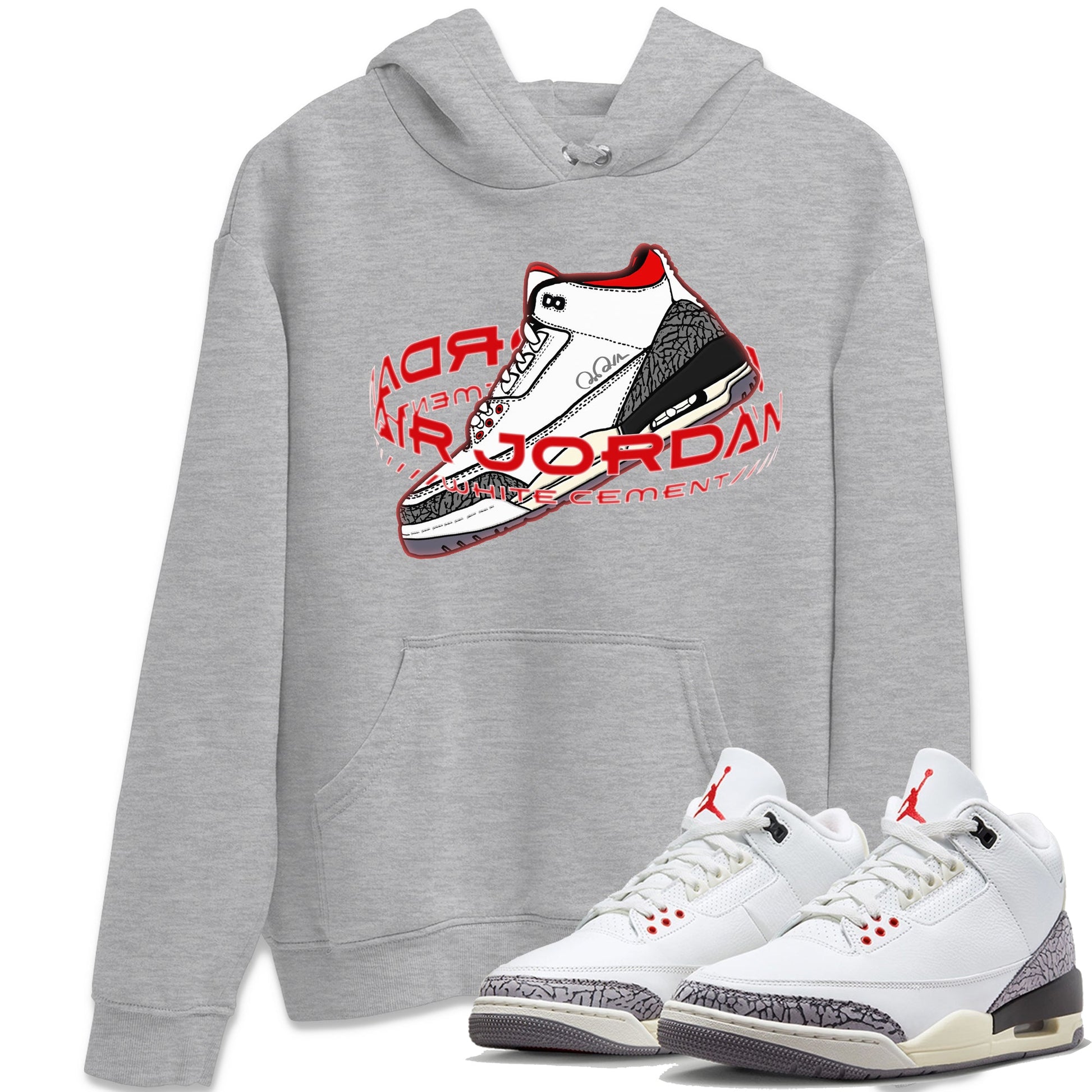 Air Jordan 3 White Cement Sneaker Match Tees Warping Space Sneaker Tees AJ3 White Cement Sneaker Release Tees Unisex Shirts Heather Grey 1