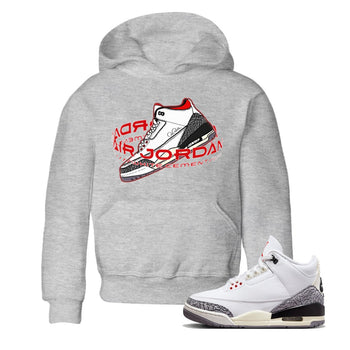Air Jordan 3 White Cement Sneaker Match Tees Warping Space Sneaker Tees AJ3 White Cement Sneaker Release Tees Kids Shirts Heather Grey 1