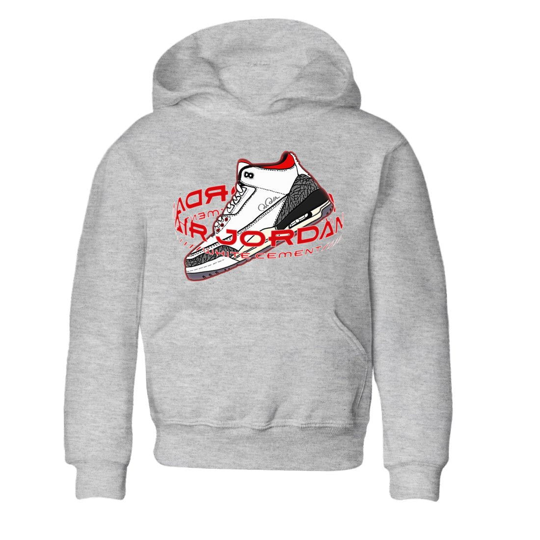 Air Jordan 3 White Cement Sneaker Match Tees Warping Space Sneaker Tees AJ3 White Cement Sneaker Release Tees Kids Shirts Heather Grey 2