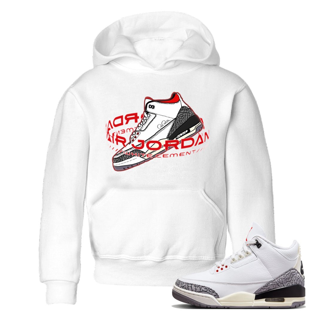 Air Jordan 3 White Cement Sneaker Match Tees Warping Space Sneaker Tees AJ3 White Cement Sneaker Release Tees Kids Shirts White 1