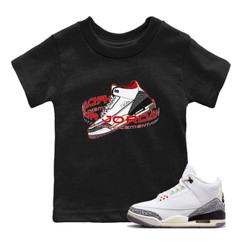 Air Jordan 3 White Cement Sneaker Match Tees Warping Space Sneaker Tees AJ3 White Cement Sneaker Release Tees Kids Shirts Black 1