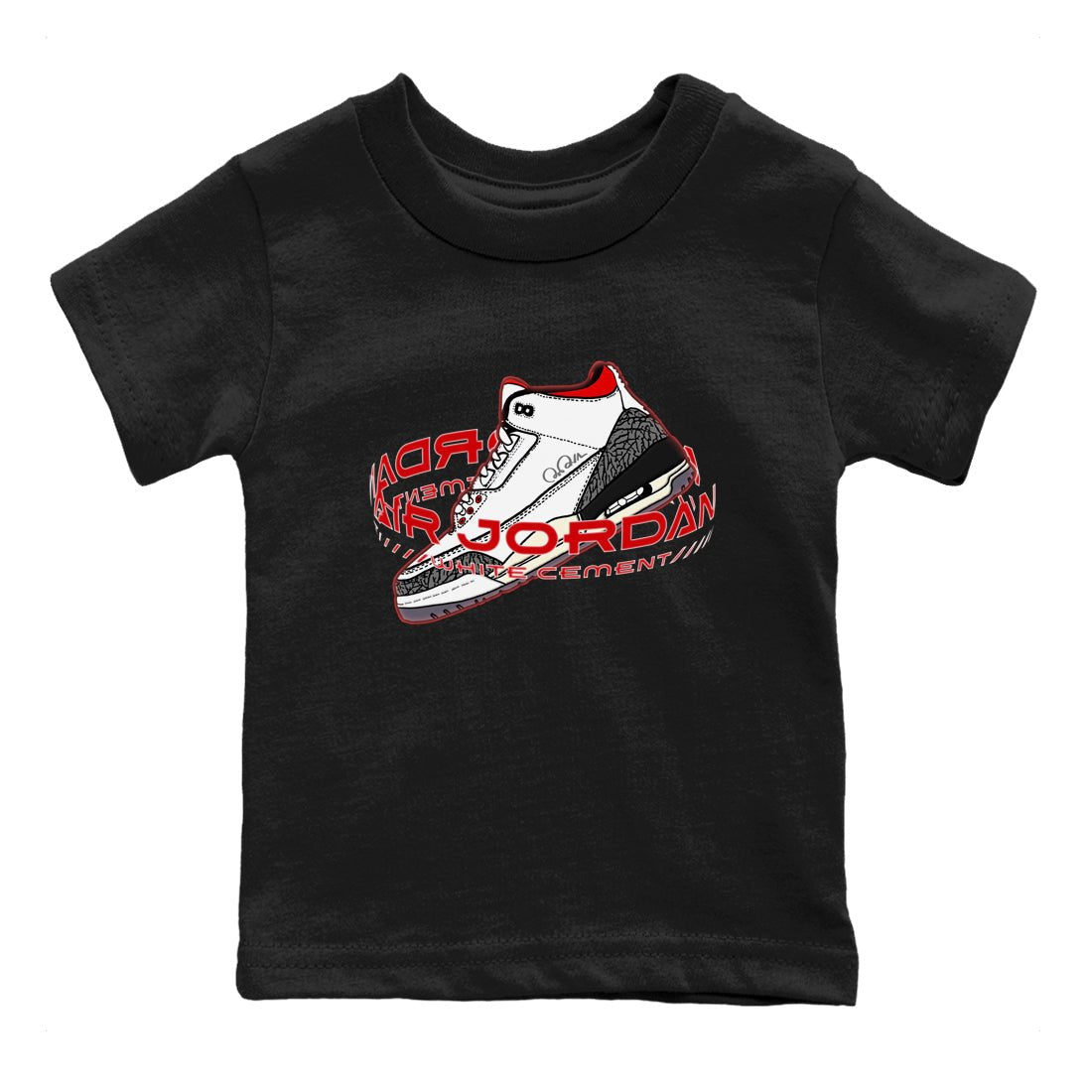 Air Jordan 3 White Cement Sneaker Match Tees Warping Space Sneaker Tees AJ3 White Cement Sneaker Release Tees Kids Shirts Black 2