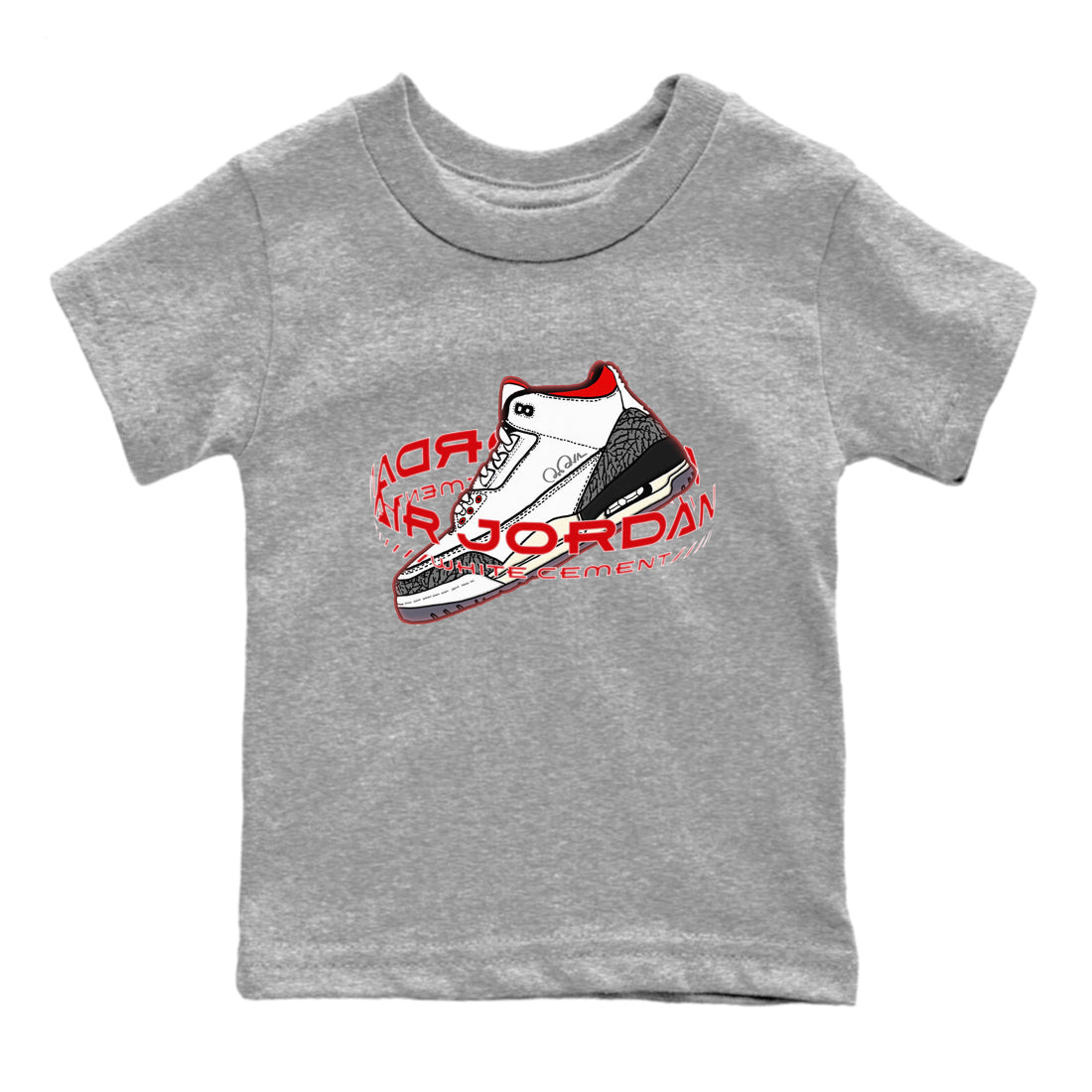 Air Jordan 3 White Cement Sneaker Match Tees Warping Space Sneaker Tees AJ3 White Cement Sneaker Release Tees Kids Shirts Heather Grey 2