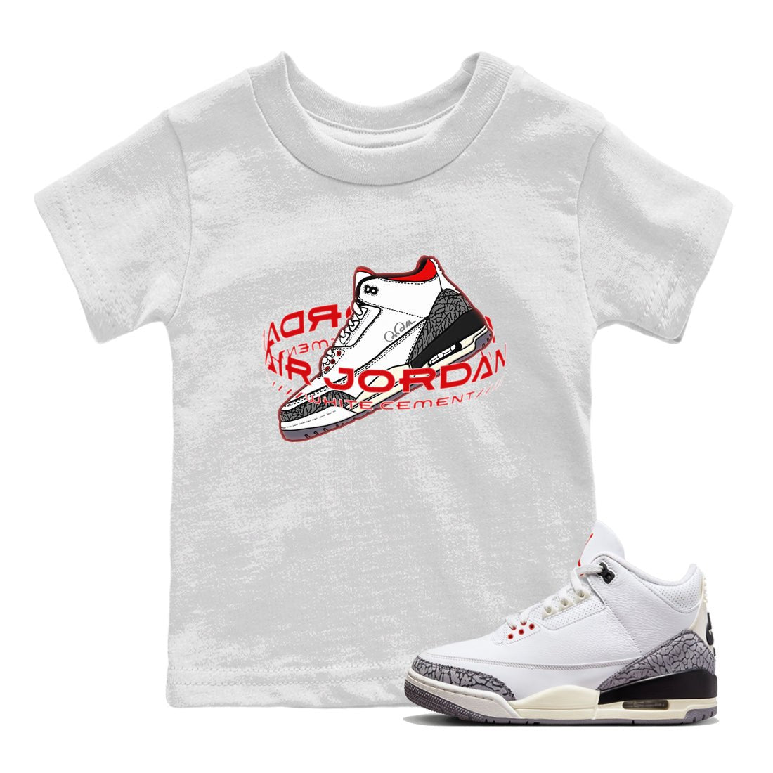 Air Jordan 3 White Cement Sneaker Match Tees Warping Space Sneaker Tees AJ3 White Cement Sneaker Release Tees Kids Shirts White 1