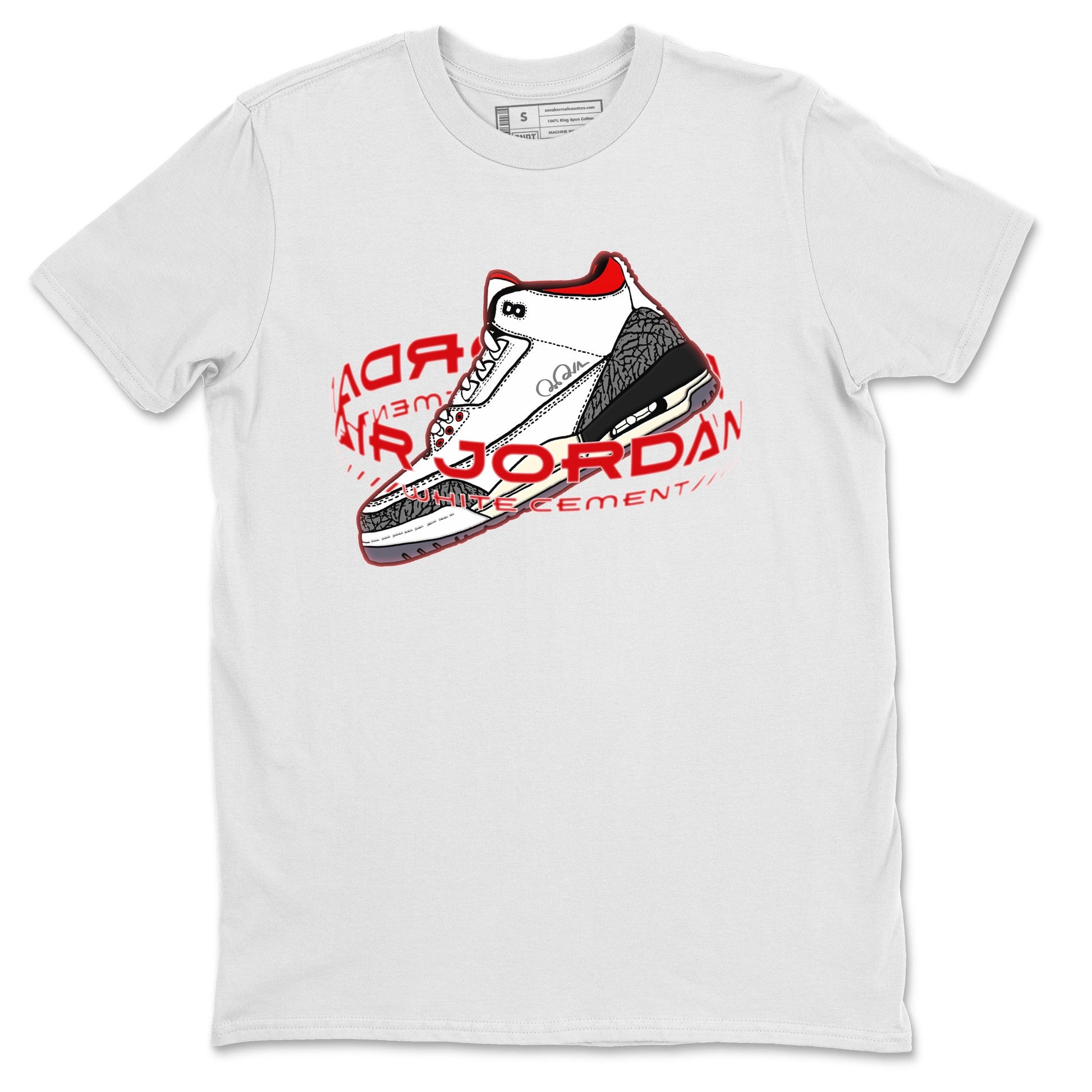 Air Jordan 3 White Cement Sneaker Match Tees Warping Space Sneaker Tees AJ3 White Cement Sneaker Release Tees Unisex Shirts White 2