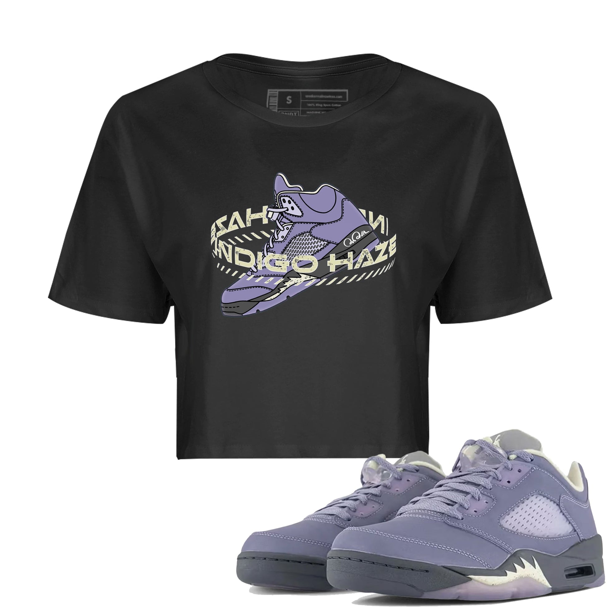 Air Jordan 5 Indigo Haze Sneaker Match Tees Warping Space Sneaker Tees AJ5 Indigo Haze Sneaker Release Tees Women's Shirts Black 1