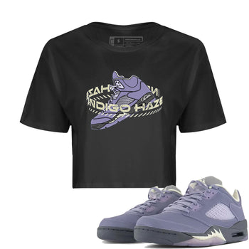 Air Jordan 5 Indigo Haze Sneaker Match Tees Warping Space Sneaker Tees AJ5 Indigo Haze Sneaker Release Tees Women's Shirts Black 1