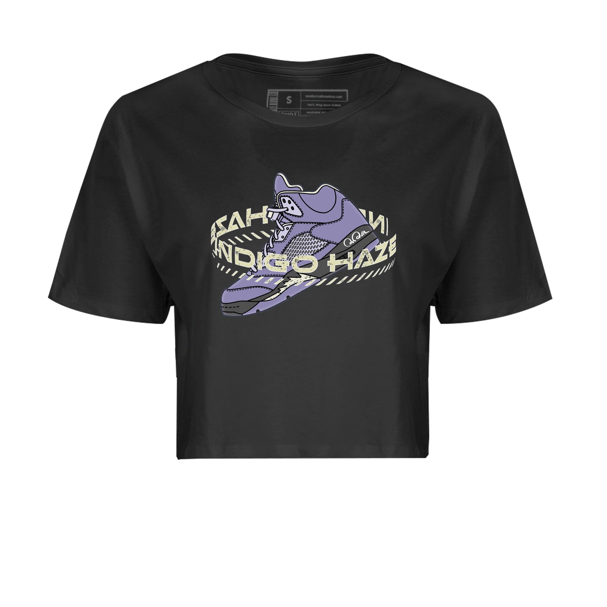 Air Jordan 5 Indigo Haze Sneaker Match Tees Warping Space Sneaker Tees AJ5 Indigo Haze Sneaker Release Tees Women's Shirts Black 2
