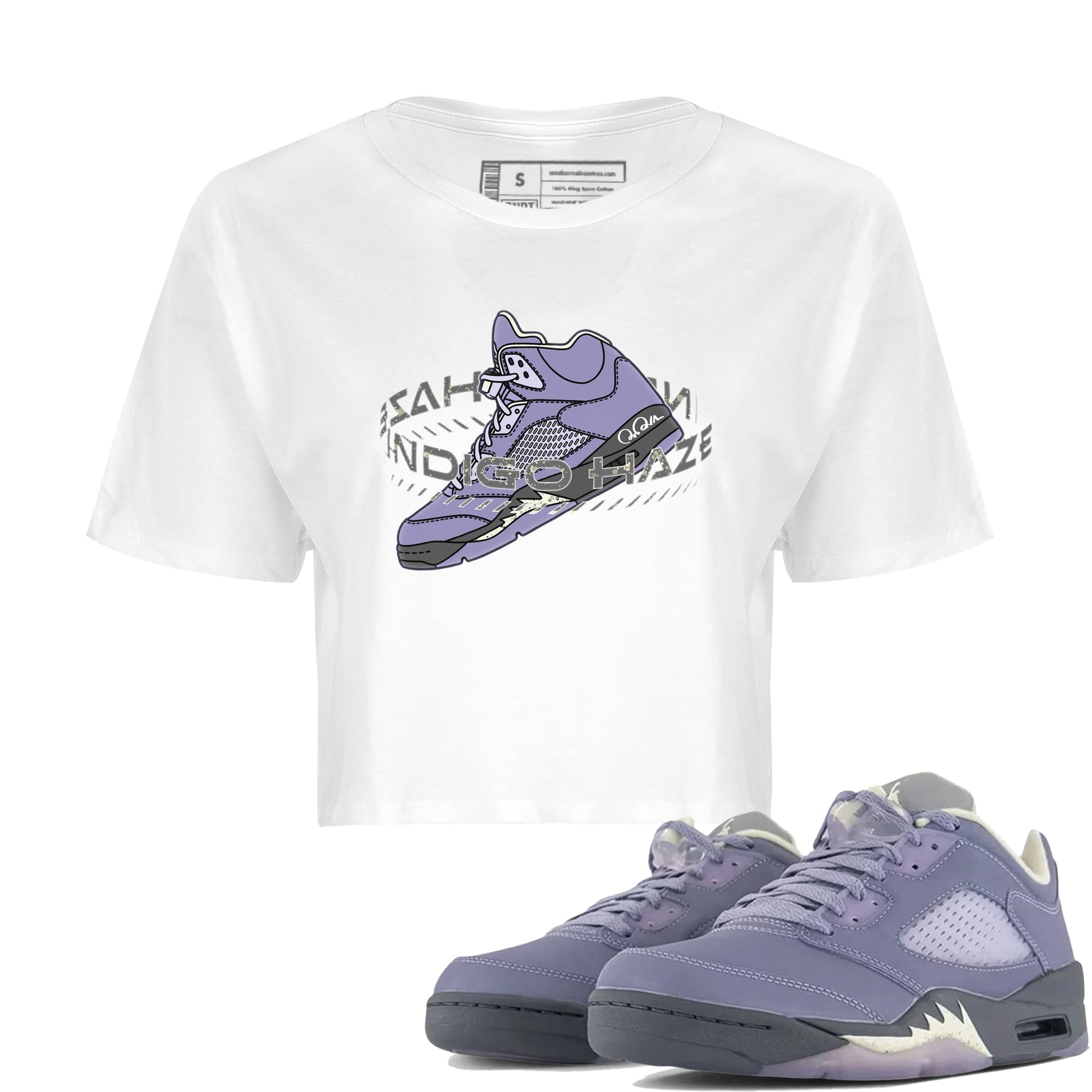 Air Jordan 5 Indigo Haze Sneaker Match Tees Warping Space Sneaker Tees AJ5 Indigo Haze Sneaker Release Tees Women's Shirts White 1