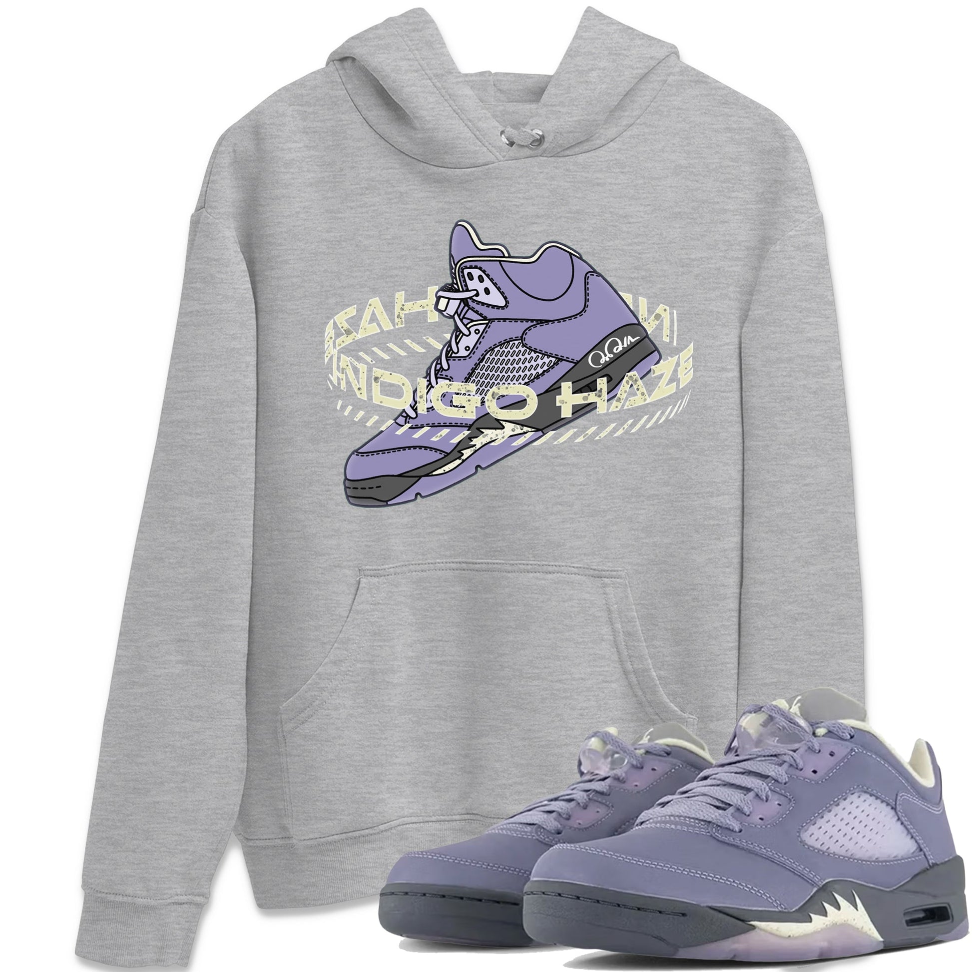 Air Jordan 5 Indigo Haze Sneaker Match Tees Warping Space Sneaker Tees AJ5 Indigo Haze Sneaker Release Tees Unisex Shirts Heather Grey 1