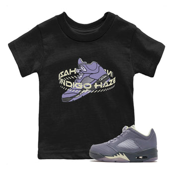 Air Jordan 5 Indigo Haze Sneaker Match Tees Warping Space Sneaker Tees AJ5 Indigo Haze Sneaker Release Tees Kids Shirts Black 1