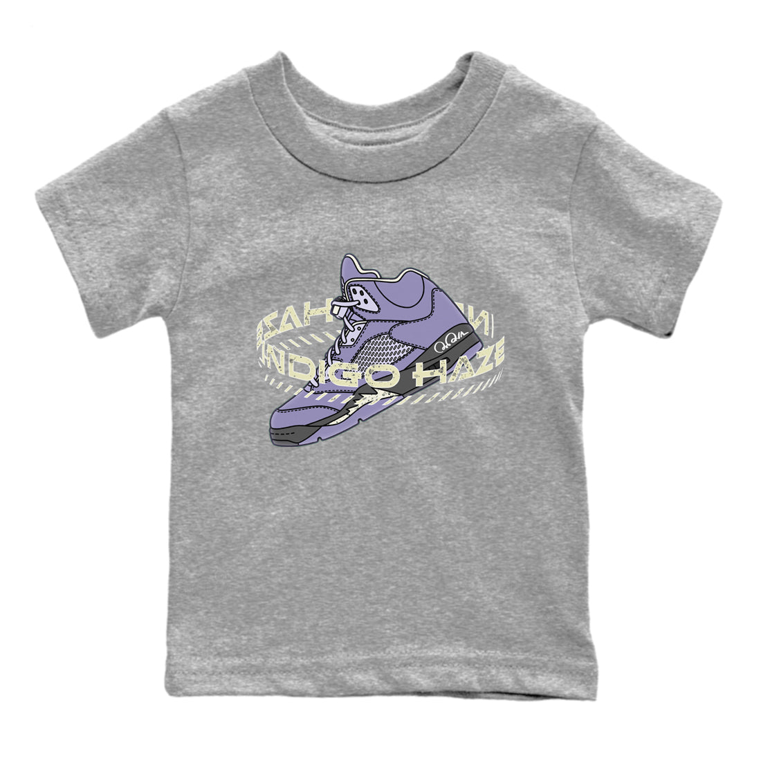 Air Jordan 5 Indigo Haze Sneaker Match Tees Warping Space Sneaker Tees AJ5 Indigo Haze Sneaker Release Tees Kids Shirts Heather Grey 2