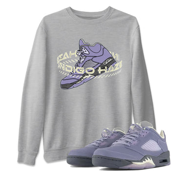 Air Jordan 5 Indigo Haze Sneaker Match Tees Warping Space Sneaker Tees AJ5 Indigo Haze Sneaker Release Tees Unisex Shirts Heather Grey 1