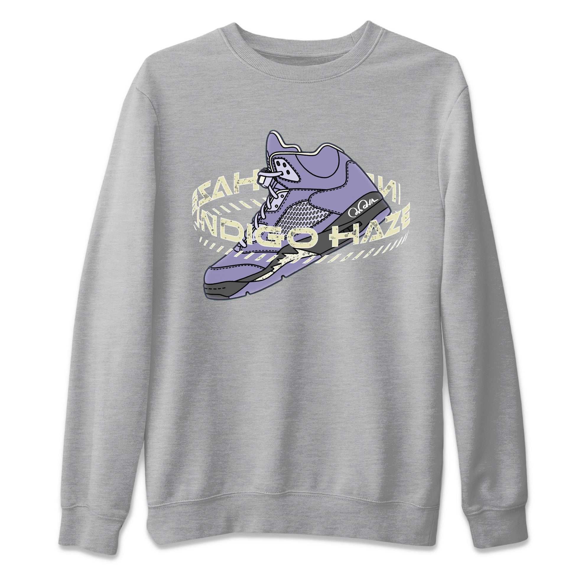 Air Jordan 5 Indigo Haze Sneaker Match Tees Warping Space Sneaker Tees AJ5 Indigo Haze Sneaker Release Tees Unisex Shirts Heather Grey 2