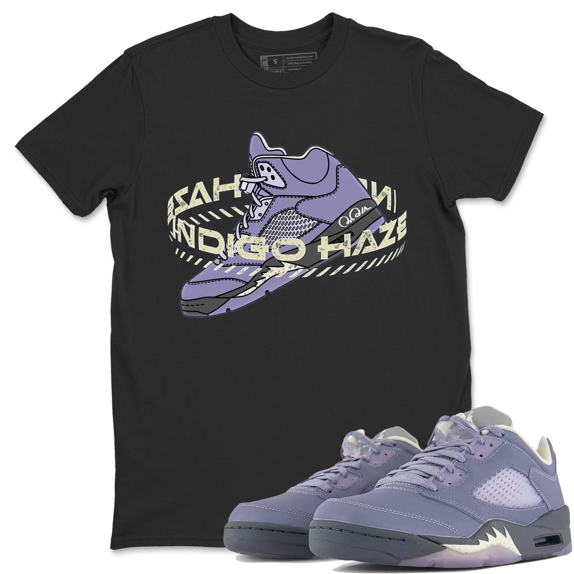 Air Jordan 5 Indigo Haze Sneaker Match Tees Warping Space Sneaker Tees AJ5 Indigo Haze Sneaker Release Tees Unisex Shirts Black 1