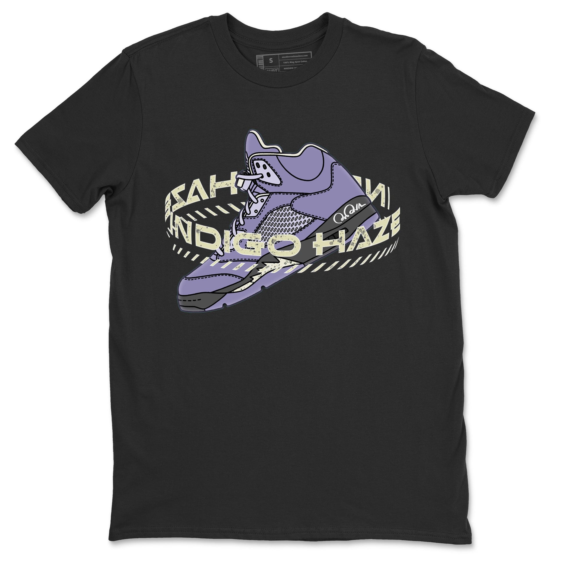 Air Jordan 5 Indigo Haze Sneaker Match Tees Warping Space Sneaker Tees AJ5 Indigo Haze Sneaker Release Tees Unisex Shirts Black 2