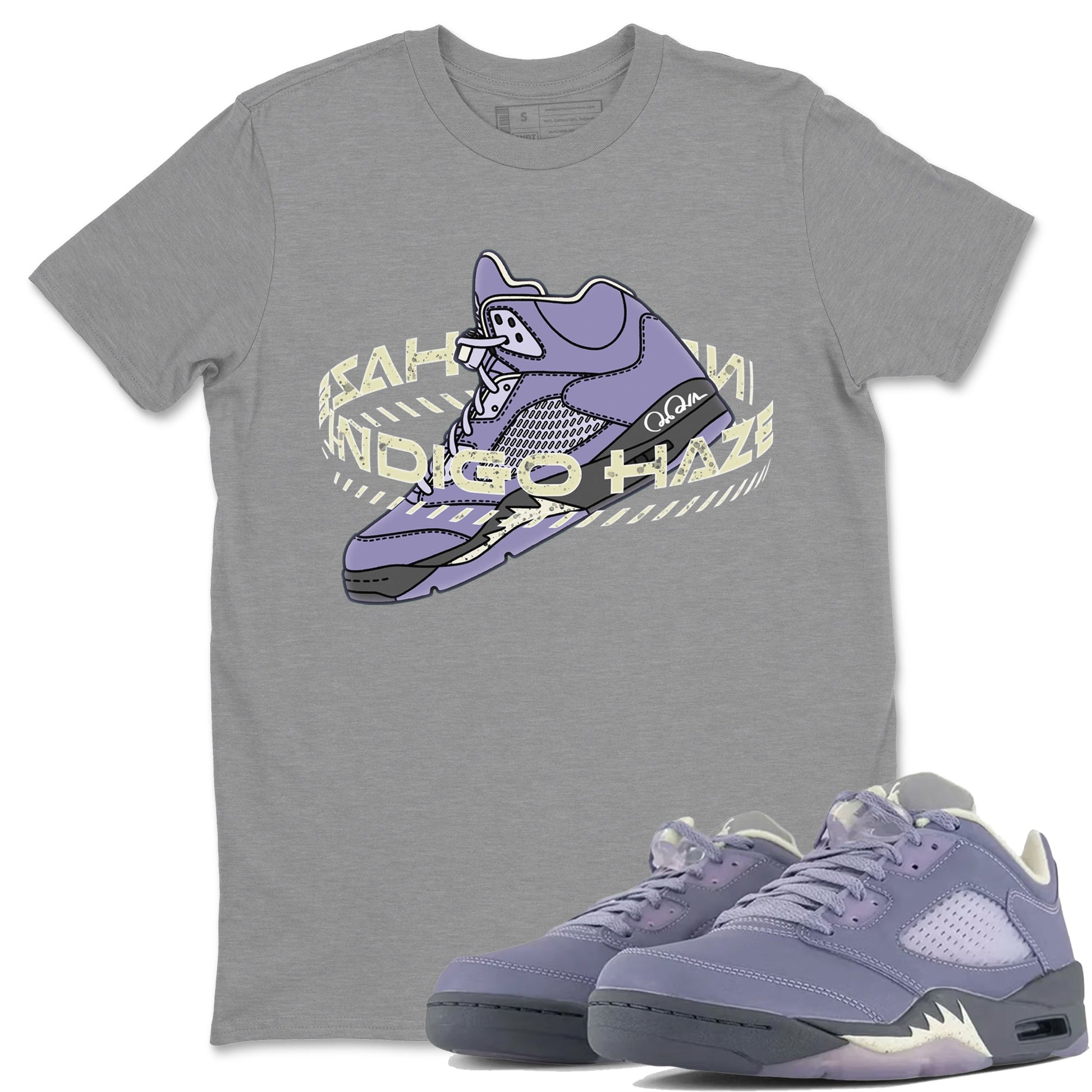 Air Jordan 5 Indigo Haze Sneaker Match Tees Warping Space Sneaker Tees AJ5 Indigo Haze Sneaker Release Tees Unisex Shirts Heather Grey 1