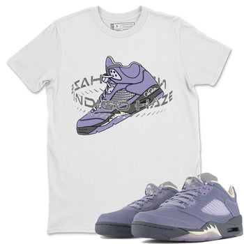 Air Jordan 5 Indigo Haze Sneaker Match Tees Warping Space Sneaker Tees AJ5 Indigo Haze Sneaker Release Tees Unisex Shirts White 1