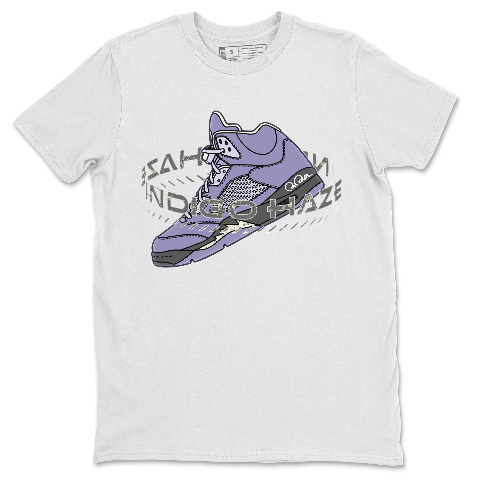Air Jordan 5 Indigo Haze Sneaker Match Tees Warping Space Sneaker Tees AJ5 Indigo Haze Sneaker Release Tees Unisex Shirts White 2