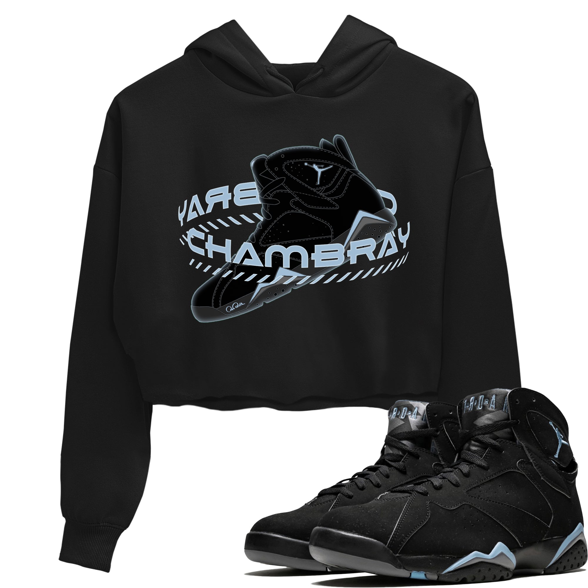 Air Jordan 7 Chambray Sneaker Match Tees Warping Space Sneaker Tees AJ7 Chambray Sneaker Release Tees Women's Shirts Black 1