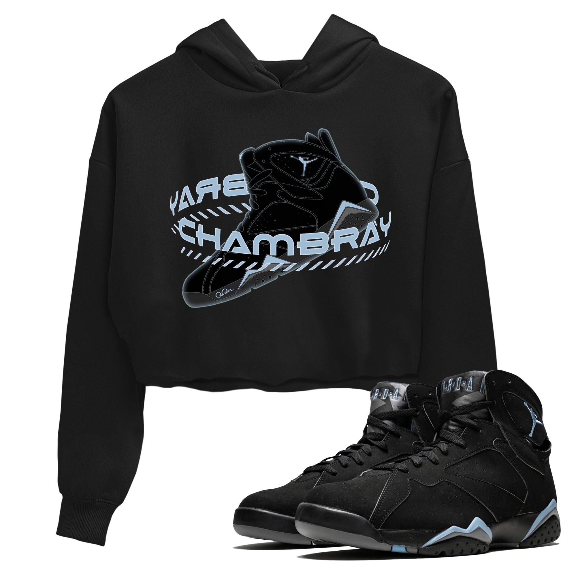 Air Jordan 7 Chambray Sneaker Match Tees Warping Space Sneaker Tees AJ7 Chambray Sneaker Release Tees Women's Shirts Black 1