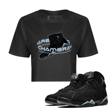 Air Jordan 7 Chambray Sneaker Match Tees Warping Space Sneaker Tees AJ7 Chambray Sneaker Release Tees Women's Shirts Black 1
