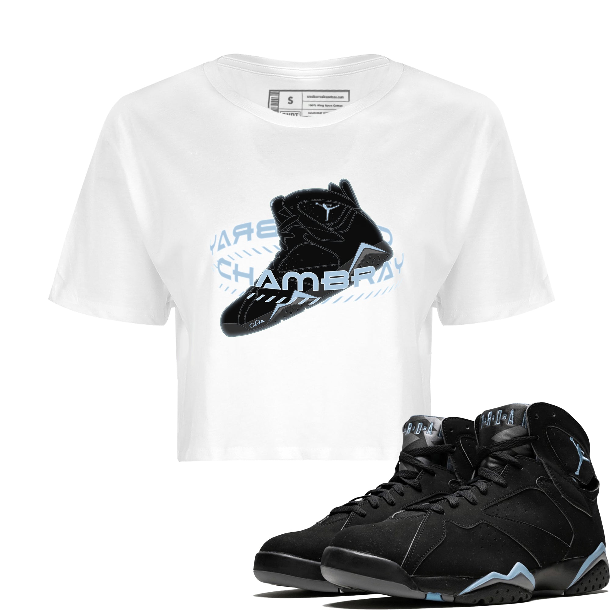 Air Jordan 7 Chambray Sneaker Match Tees Warping Space Sneaker Tees AJ7 Chambray Sneaker Release Tees Women's Shirts White 1