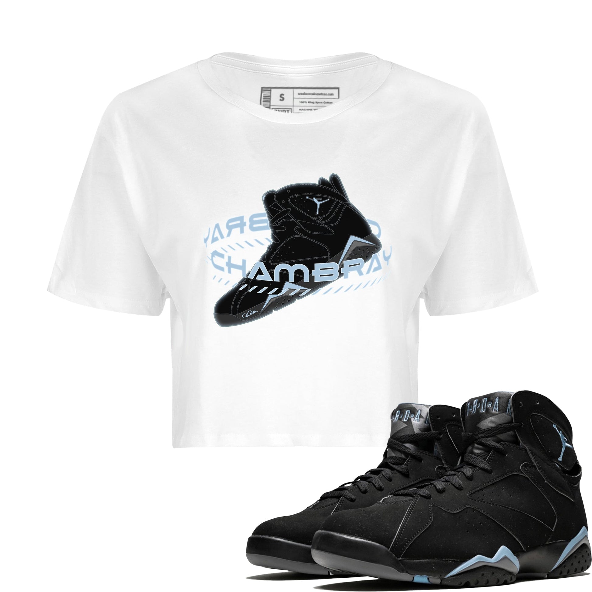 Air Jordan 7 Chambray Sneaker Match Tees Warping Space Sneaker Tees AJ7 Chambray Sneaker Release Tees Women's Shirts White 1
