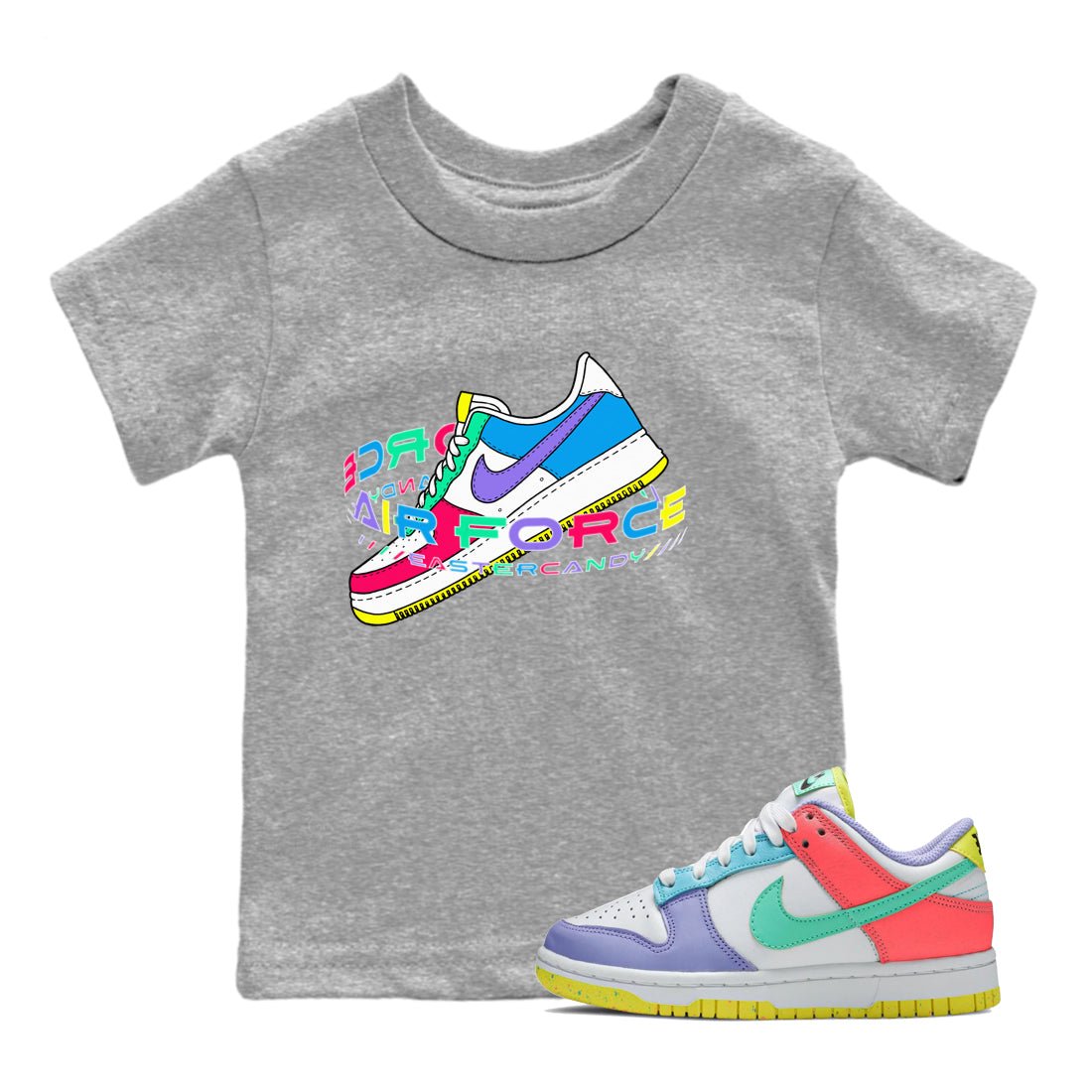Dunk Easter Candy Sneaker Match Tees Warping Space Sneaker Tees Nike Easter Sneaker Release Tees Kids Shirts Heather Grey 1