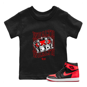 Air Jordan 1 Retro High OG Satin Bred shirt to match jordans Wealth sneaker release tees Air Jordan 1 Satin Bred SNRT Sneaker Tees Baby Toddler Black 1 T-Shirt