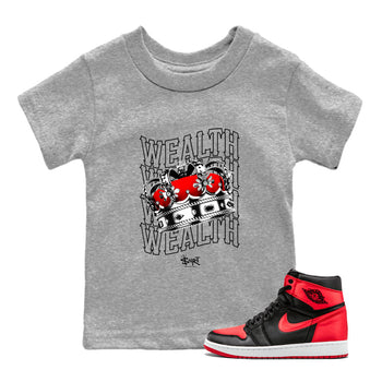 Air Jordan 1 Retro High OG Satin Bred shirt to match jordans Wealth sneaker release tees Air Jordan 1 Satin Bred SNRT Sneaker Tees Baby Toddler Heather Grey 1 T-Shirt